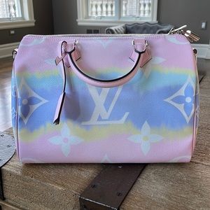 Louis Vuitton speedy by the pool oversize lv pink pastel blue with box